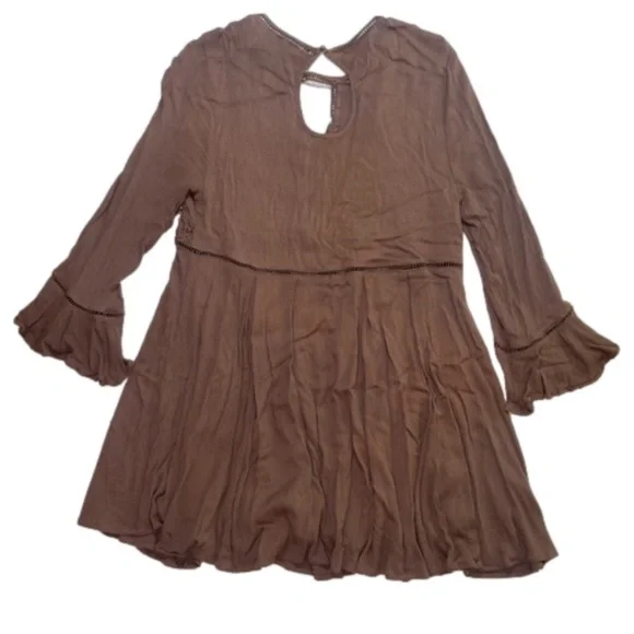 Entro Brown Boho Bell Sleeve Mini Dress or Tunic Shirt Size L Large - Picture 6 of 11
